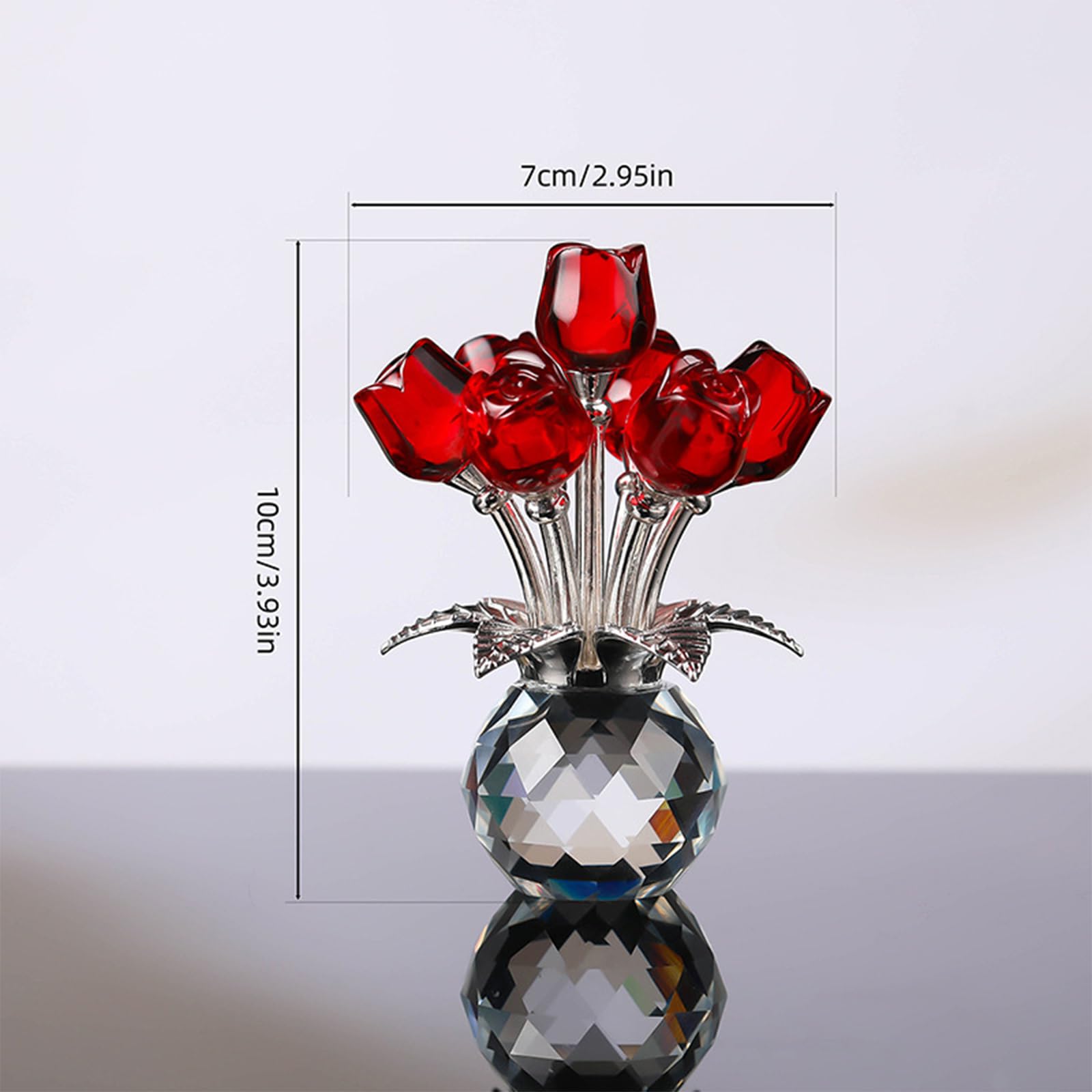 Tanant Statuetta di Bouquet di Rose di Cristallo Rosso con Vaso, Regali di Fiori di Rosa per Mamme e Donne, Fiori di Vetro per San Valentino, Anniversario di Natale, Ornamento da