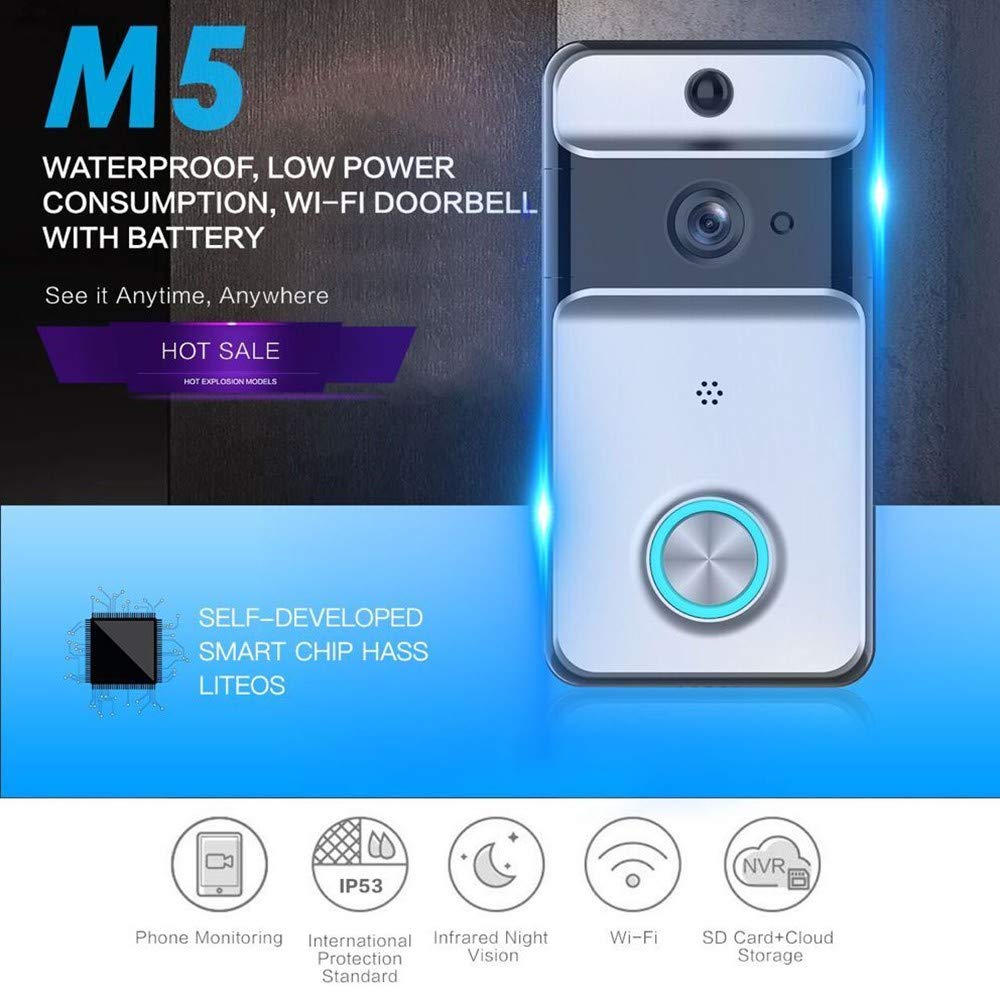 Videocitofono Video Campanello Wireless, Spioncino Digitale, WiFi Senza Fili 720P HD, Audio Bidirezionale, Peephole Door Camera 166 Gradi grandangolare, Sensore di Movimento