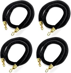 Okllen 4-Pack Black Velvet Stanchion Ropes with Gold Hooks