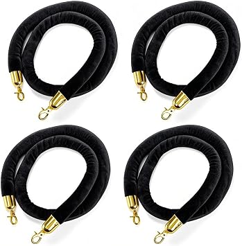 Okllen 4 Pack Black Velvet Stanchion Ropes with Gold Hooks, 5 Ft Crowd Control Barrier for Carpet Events Movie Theaters Hotels Not Included The Stands