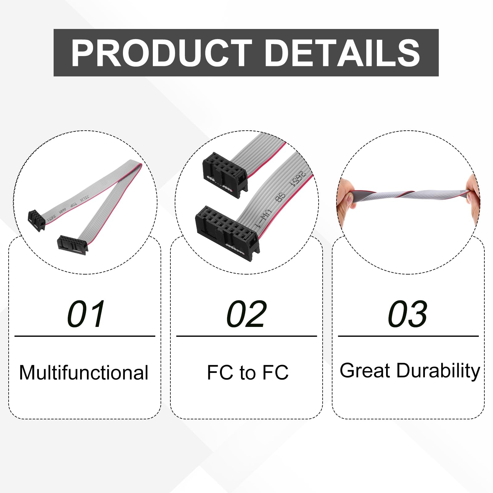 QUARKZMAN 5 Pz Cavo a Nastro Piatto IDC, Passo 2.54mm Larghezza 12mm Lunghezza 20cm 10 a 16 Pin FC a FC Connettore a Nastro Piatto per PC, Display LED