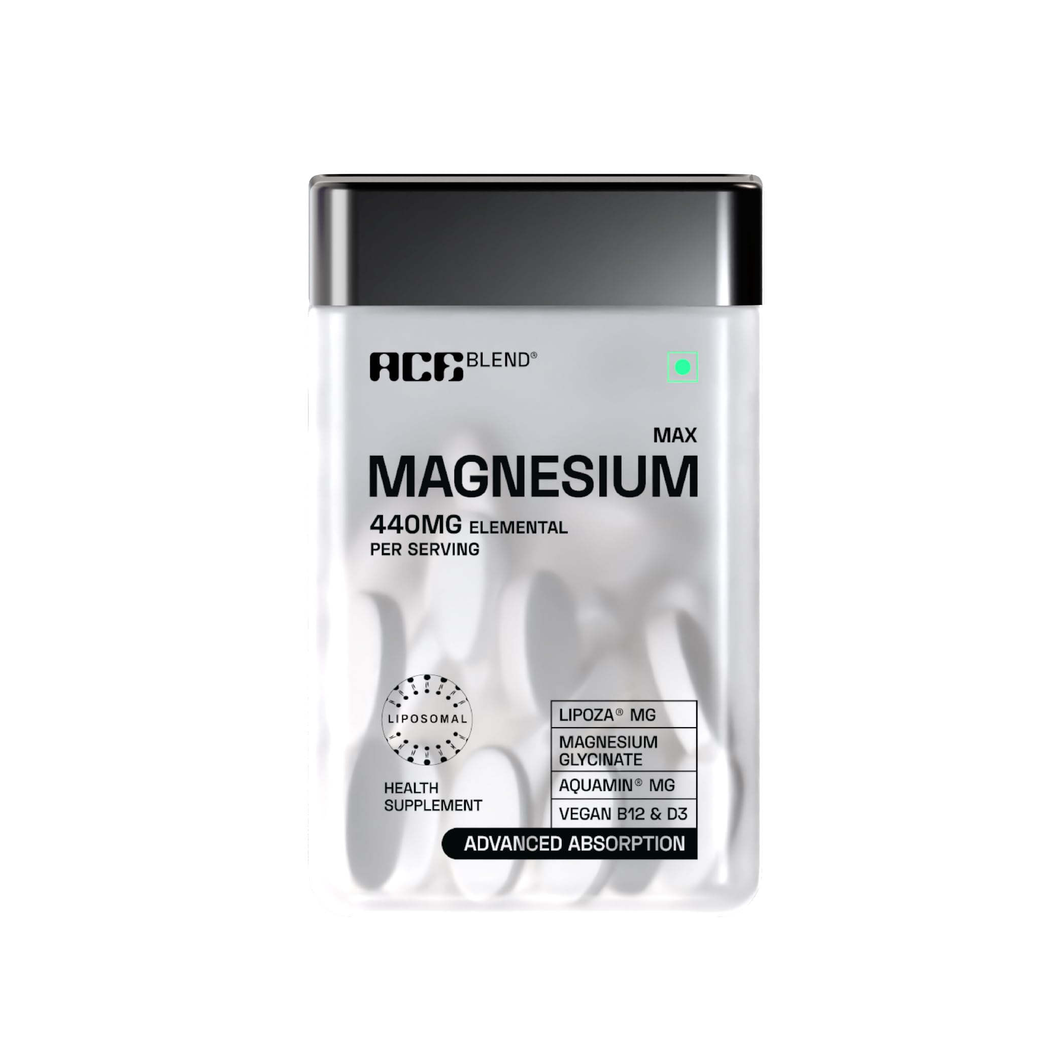 Ace Blend Max Magnesium Glycinate (60 tablets) | 1600mg Triple Complex | 440mg Elemental Magnesium | Calcium, Vegan Vitamin B12 & D3 | Promotes Deep Sleep, Muscle Recovery & Heart Health