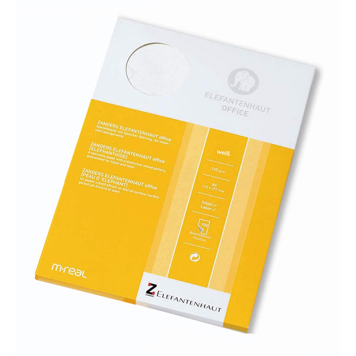 Zanders Elefantenhaut - Marmoriertes Papier, Naturpapier: 110 g/m², A4, 100 Blatt, FSC, abwischbar, weiß