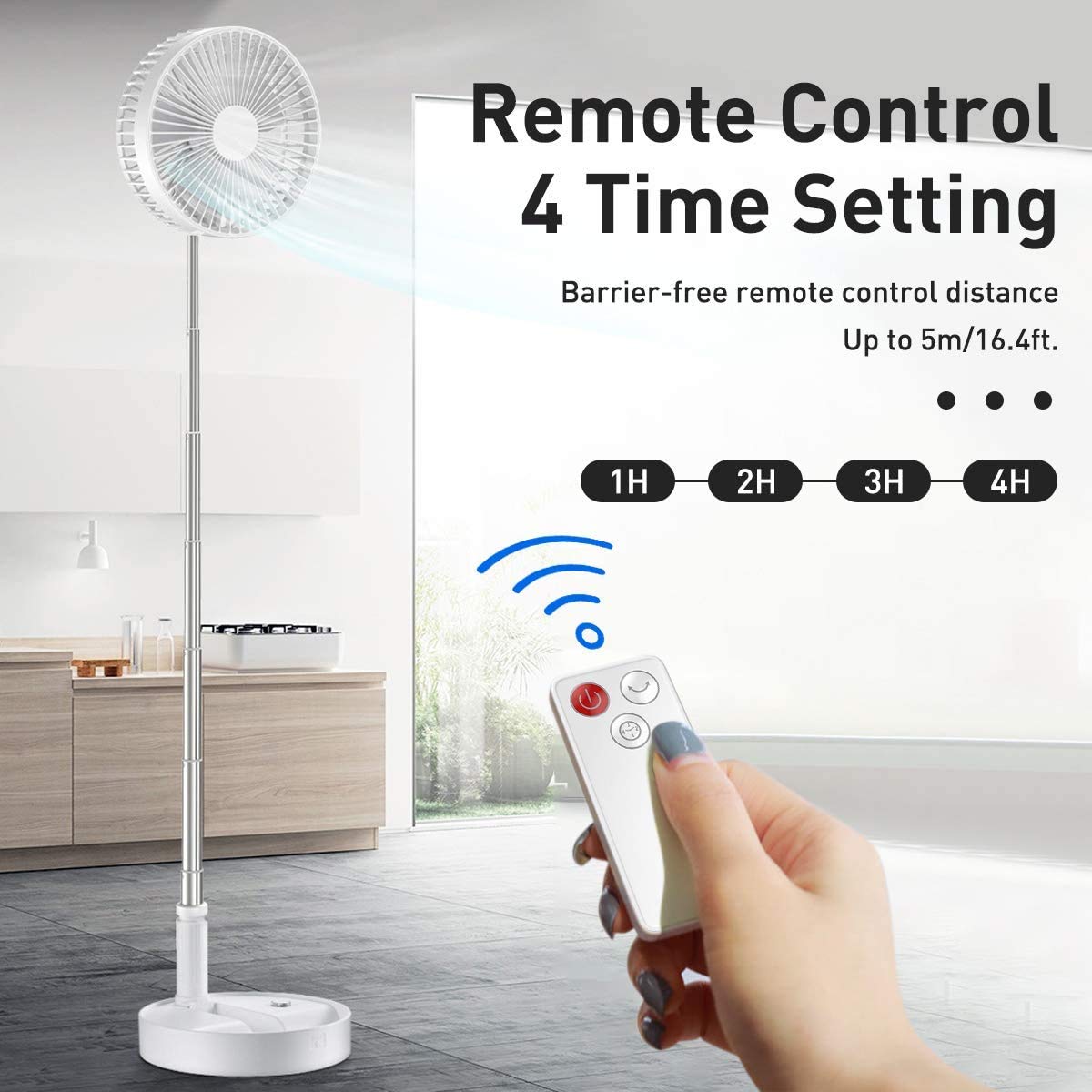 AICase Fan Ventilateur de Sol,Ventilateur de Table,Ventilateur Silencieux à 4 vitesses,Ø 19,7 cm, Batterie 7200mAh, Réglable en Hauteur et Pliable, Chargement via USB
