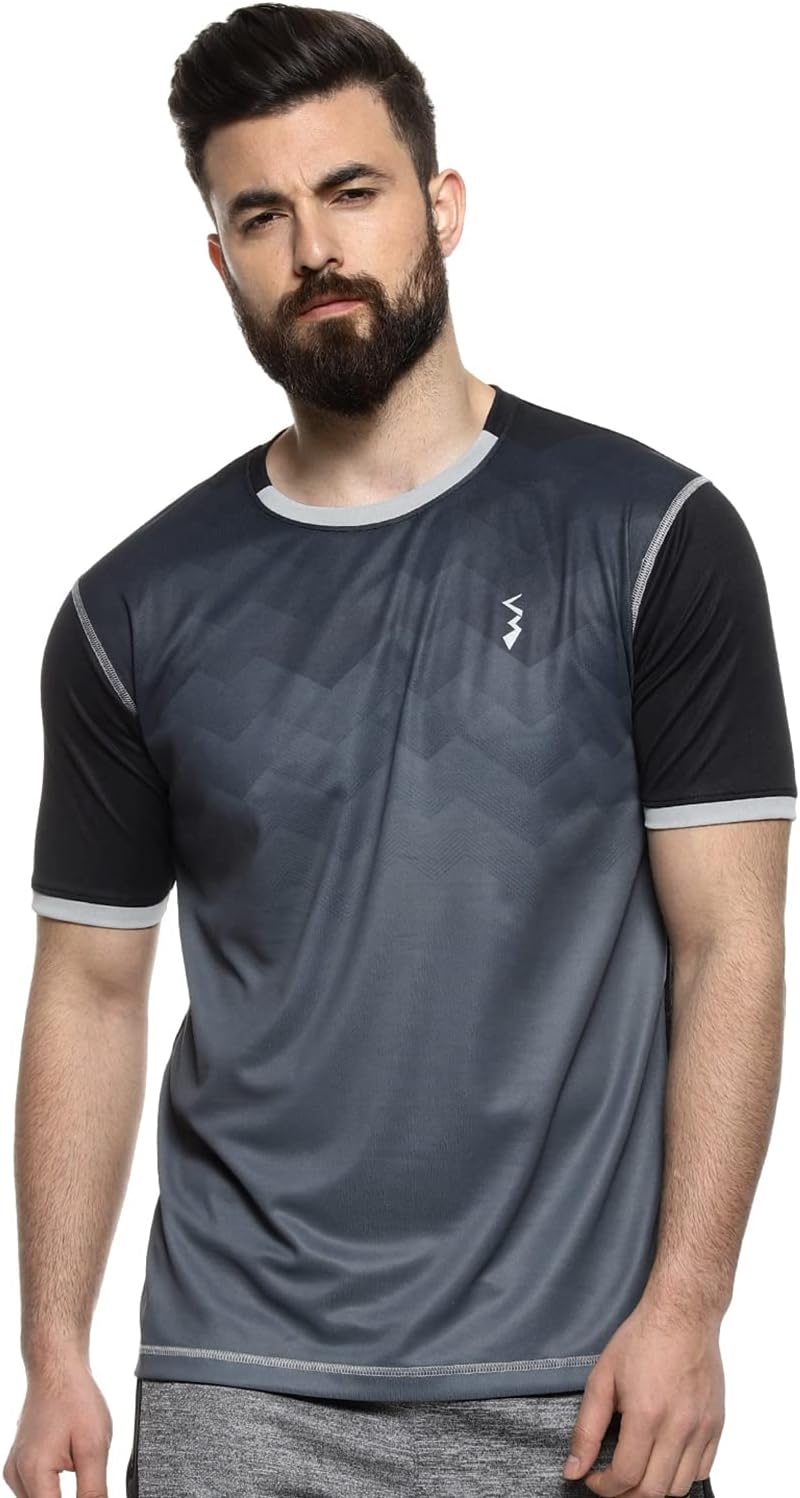 Campus SutraMen's Basic Activewear Regular Fit T-Shirt For Casual Wear | Mock Neck | Long Sleeve | Half-Zipper Closure | Polyester Jersey T-Shirt Crafted With Comfort Fit For Everyday Wear