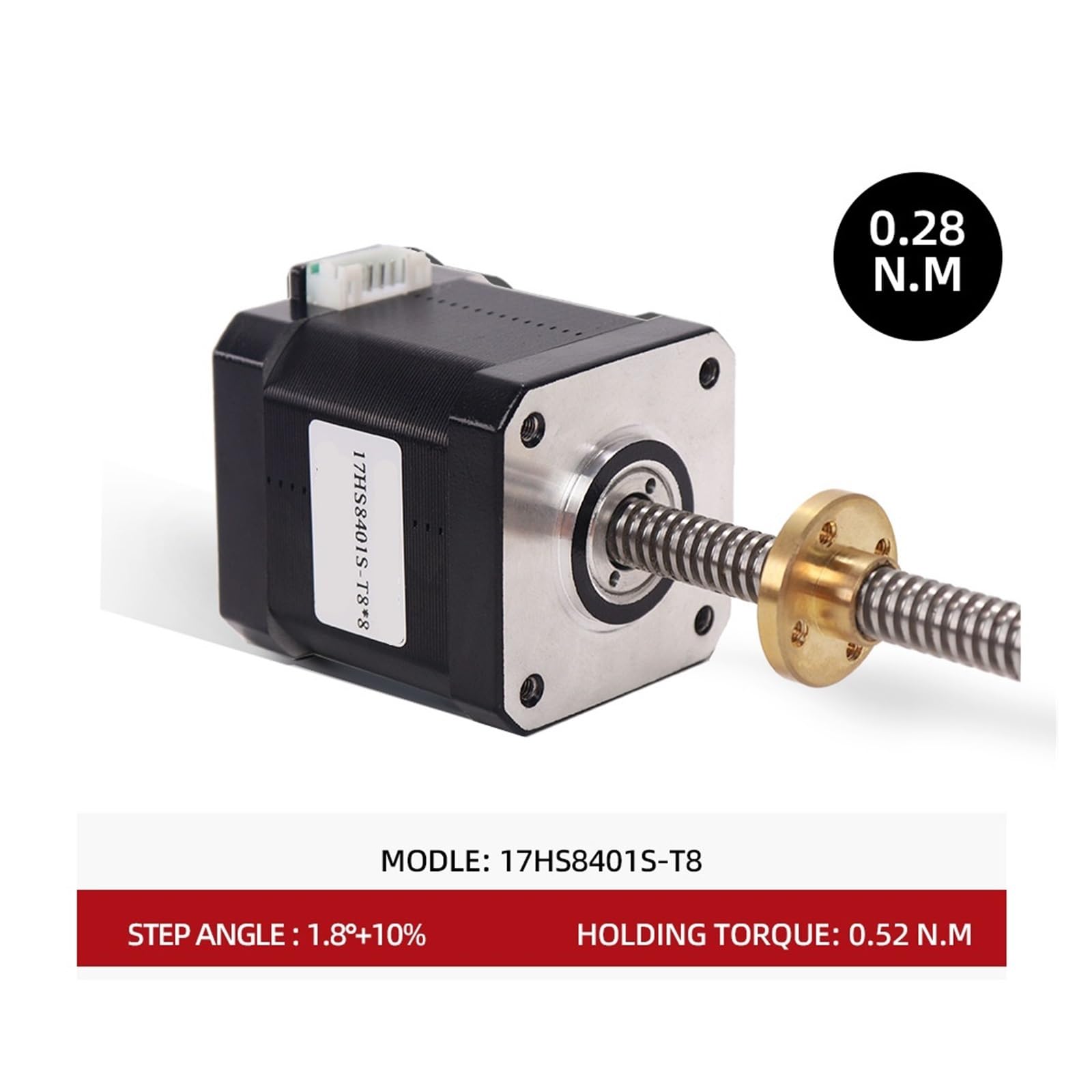Motor Paso a Paso Lineal de Tornillo, 17HS8401S-T2/4/8 NEMA17 Motor Paso a Paso 1.8A 48MM Tornillo for Impresora 3D CNC(17HS8401S-200MM,Lead 2mm)
