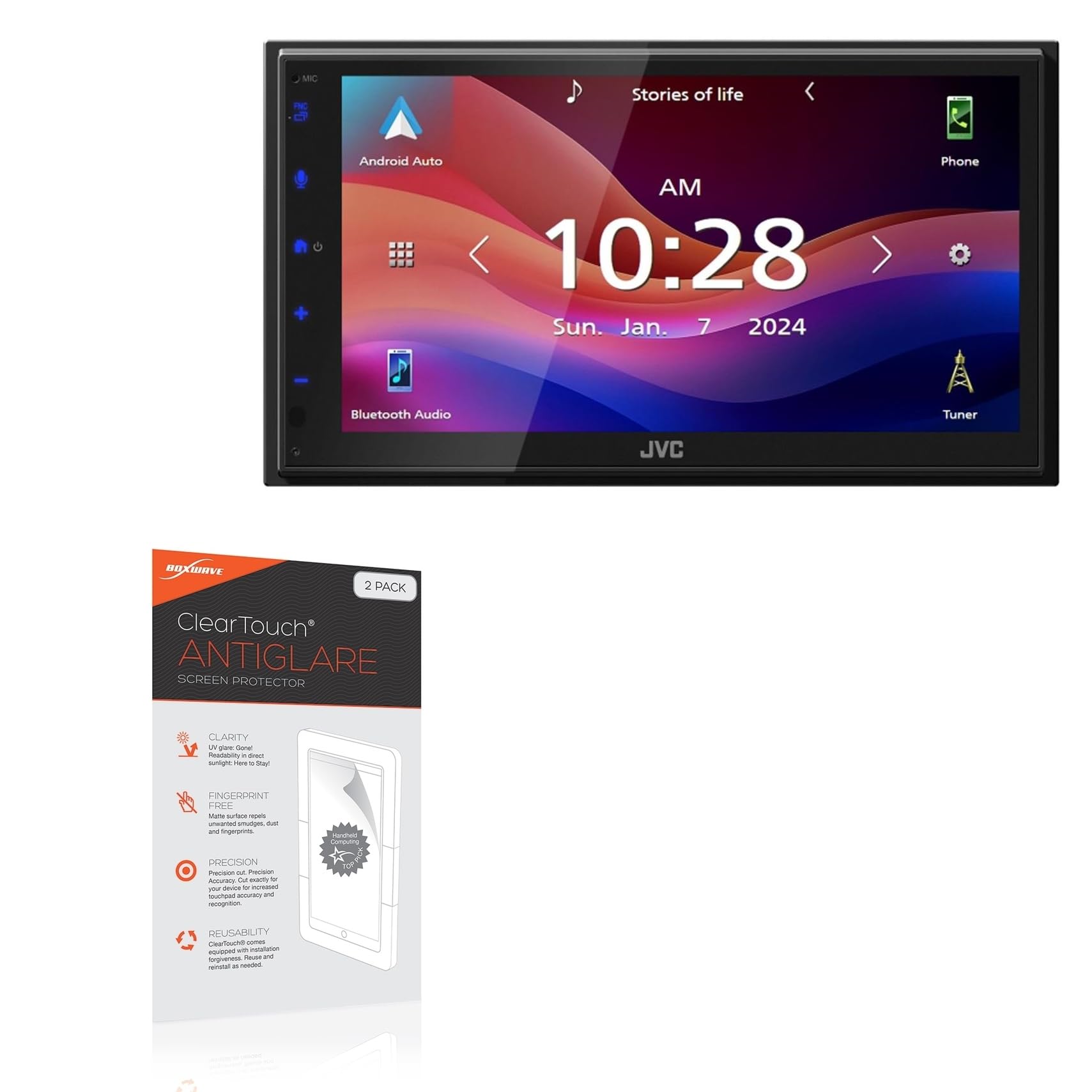 BoxWave Screen Protector Compatible with JVC KW-M590BT - ClearTouch Anti-Glare (2-Pack), Anti-Fingerprint Matte Film Skin