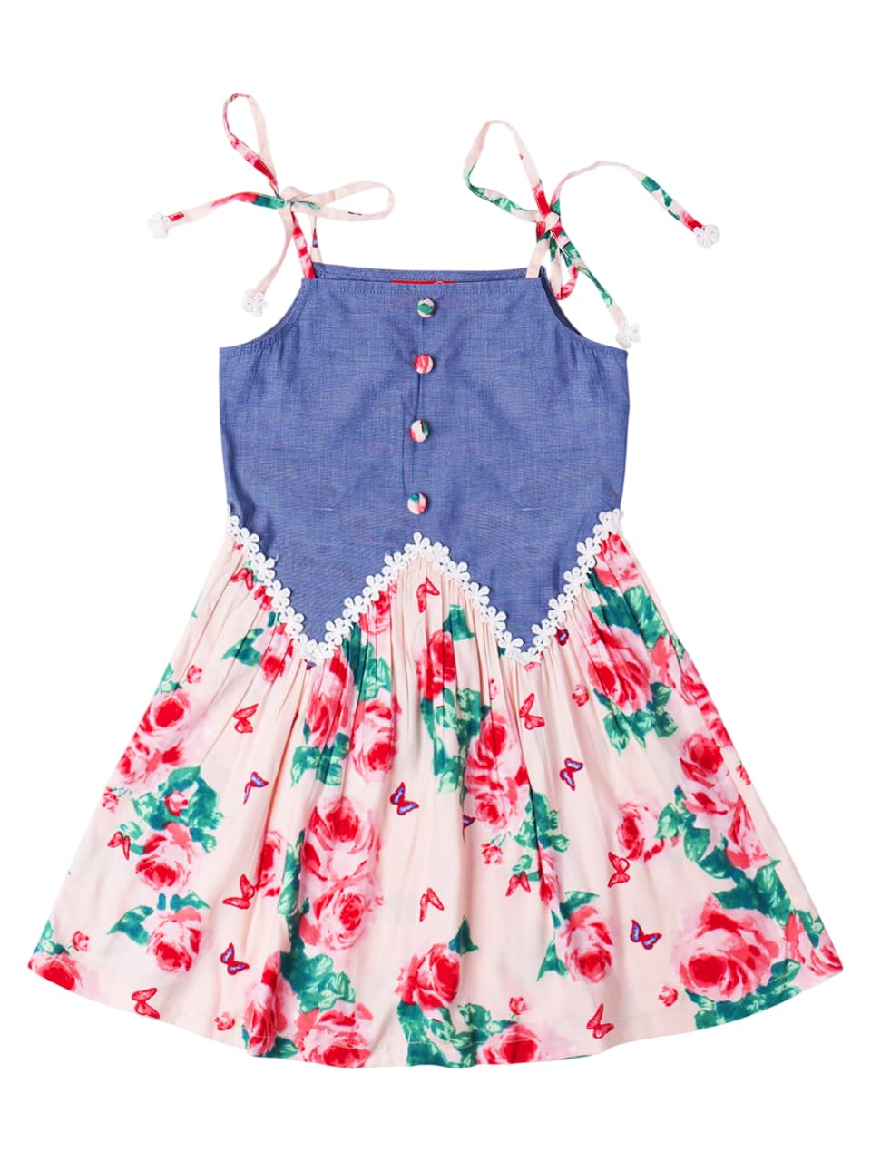 Pspeaches Girls Chambray & Rayon Sleeveless Square Neck Floral Printed Dress with Ribbon Straps - Review, Price and Buying Guide