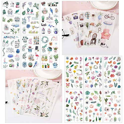 48 Sheets 860 Non-Repeating Watercolor Green Plant Scrapbook Sticker Set Scrapbooking Washi Planner Sticker Self Adhesive Decorative Sticker For Diy Laptop Journaling Diary Album Art Craft #TOP2