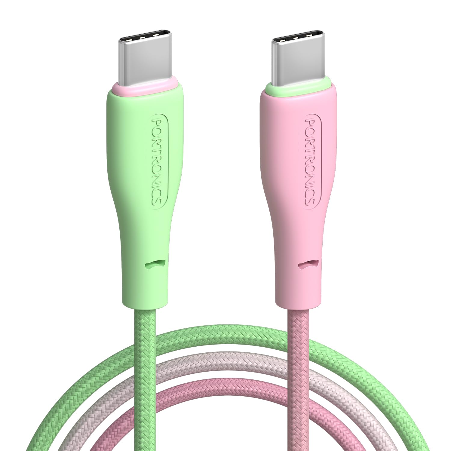 Portronics Hue x 60W Dual Tone Colour Type C Fast Charging Cable for Smartphones, Tablets,iPads, Laptops & Other Type C Devices, 480Mbps Data Sync, Premium Braided Cable (Green+Pink)-image-37