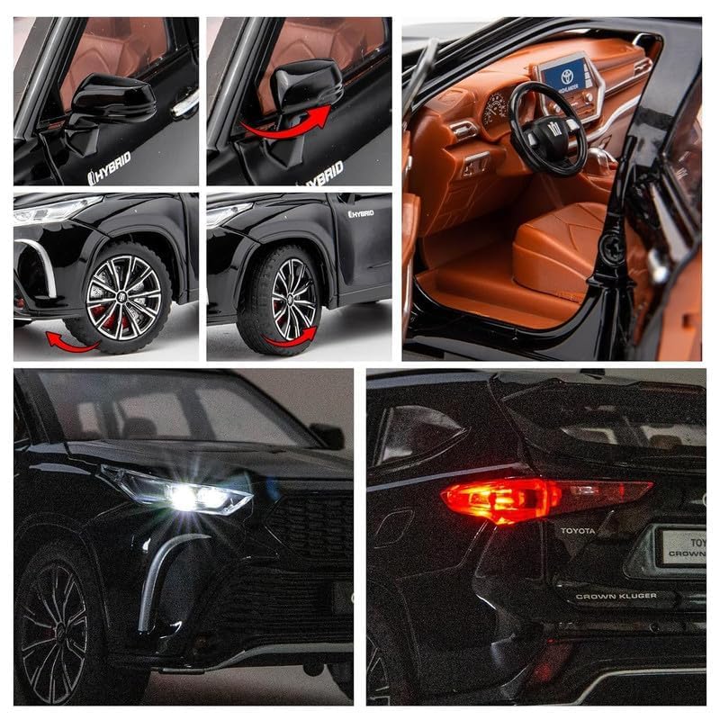 Image of Model 1:24 Crown Kluger SUV Model Alloy Metal Pull Back Die-cast Car Openable Doors with Sound and Light Vehicle Car Toy for Kids - Multicolor