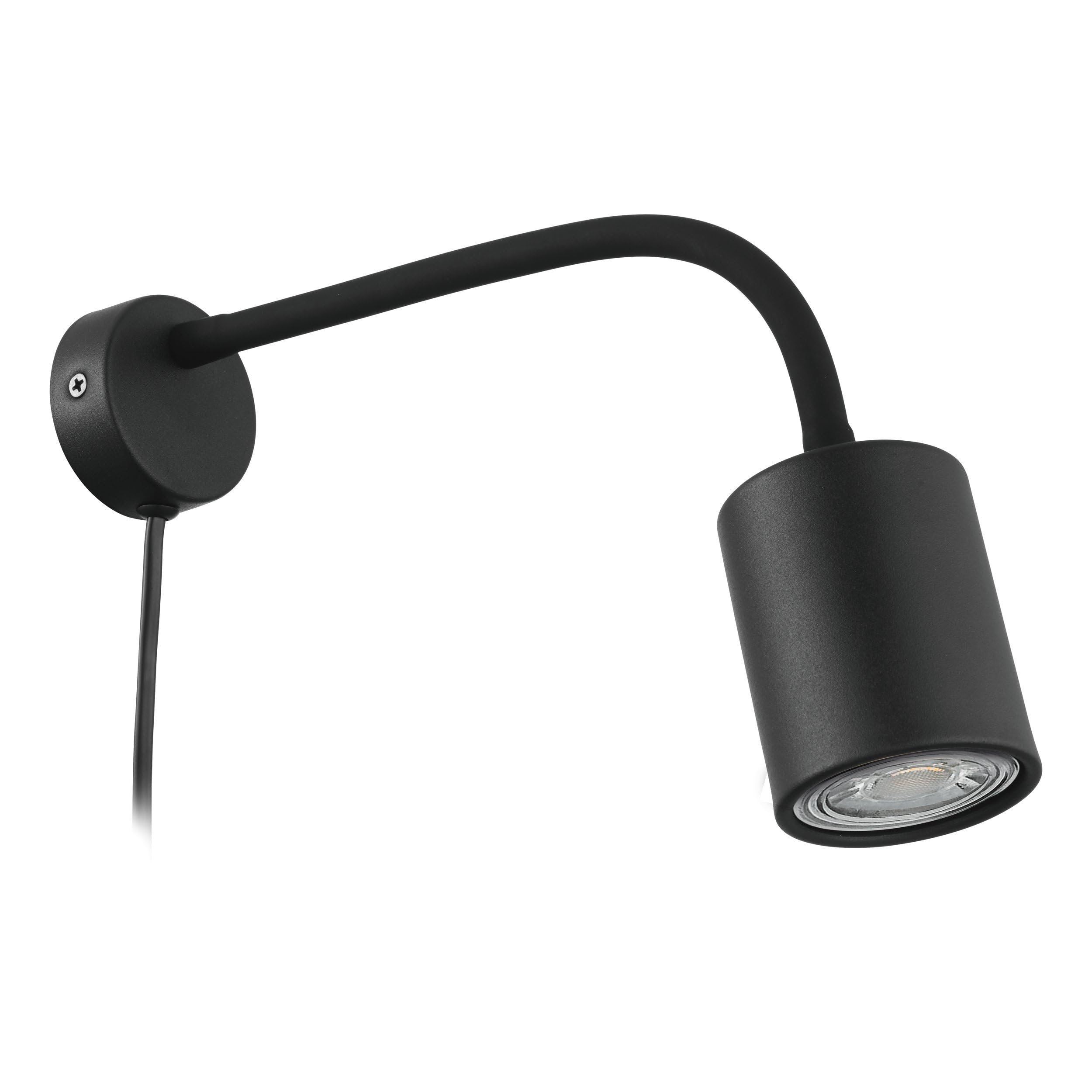 Eglo LED Reading lamp Portella, Swivel Indoor Light Fixture, wall Spotlight for Bedroom and Office, Black Metal, Warm White