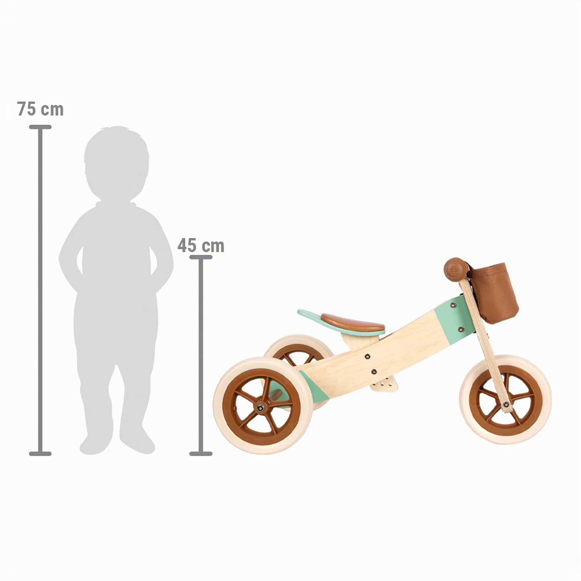 Small Foot Bicicleta de Aprendizaje y Triciclo marrón Caramelo Maxi, Rueda de Madera, a Partir de 12 Meses, 12498