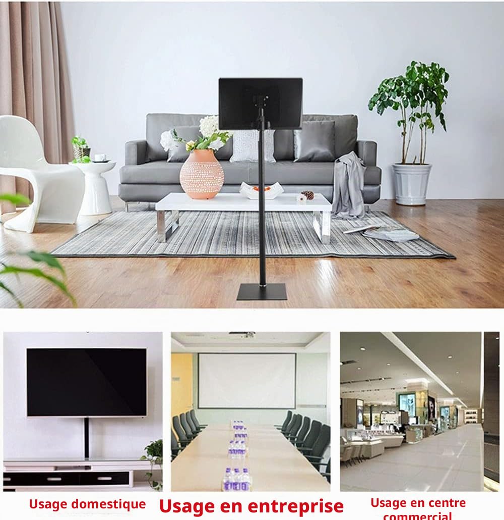 MYOYAY Support de télévision mobile pour téléviseurs à écran plat/incurvé LCD LED de 12 à 43 pouces, chariot TV inclinable pouvant supporter jusqu'à 40 kg, 4 hauteurs réglables, support de sol pour