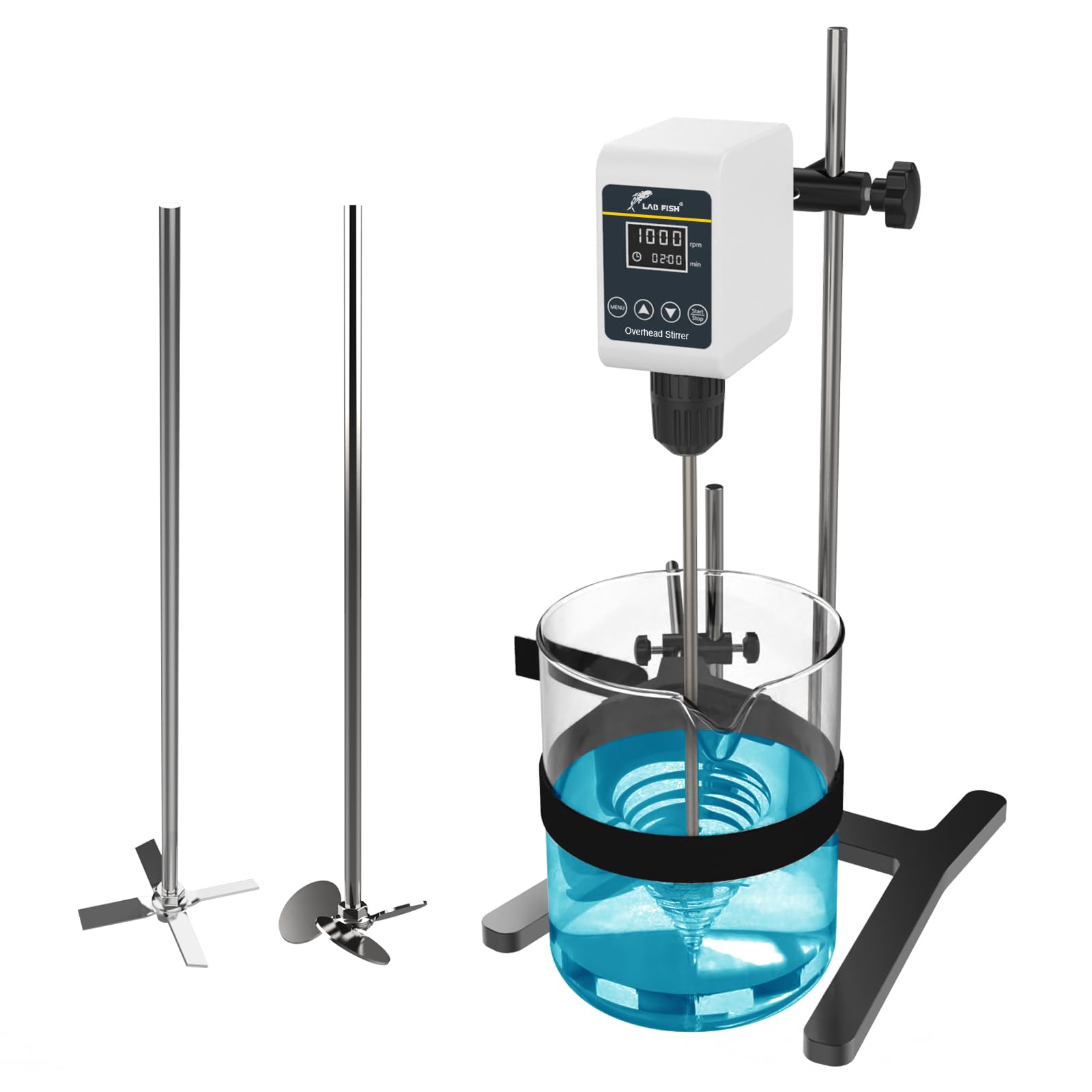 LAB FISH Digital Overhead Stirrer Lab Mixer 100-1200RPM Cap. 10L 10000 mPas Timing 1min-24h for Chemical