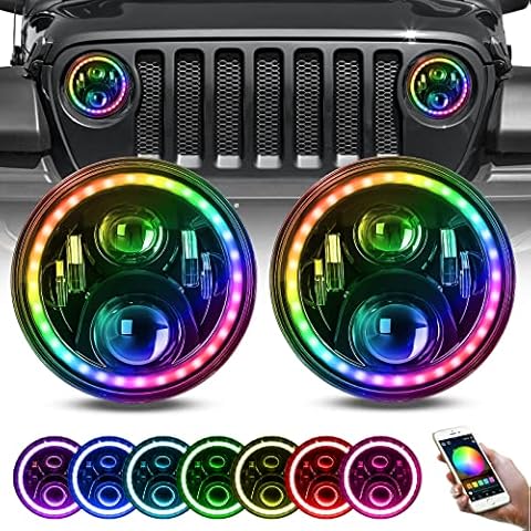 YEEGO DIRECT 7 Inch LED Headlight for Wrangler 1997-2018 JK TJ LJ JW for Wrangler Headlights, RGB Halo Amber Halo Ring Angel Eyes DRL Turn Signal High/Low Beam Led Headlight Cover