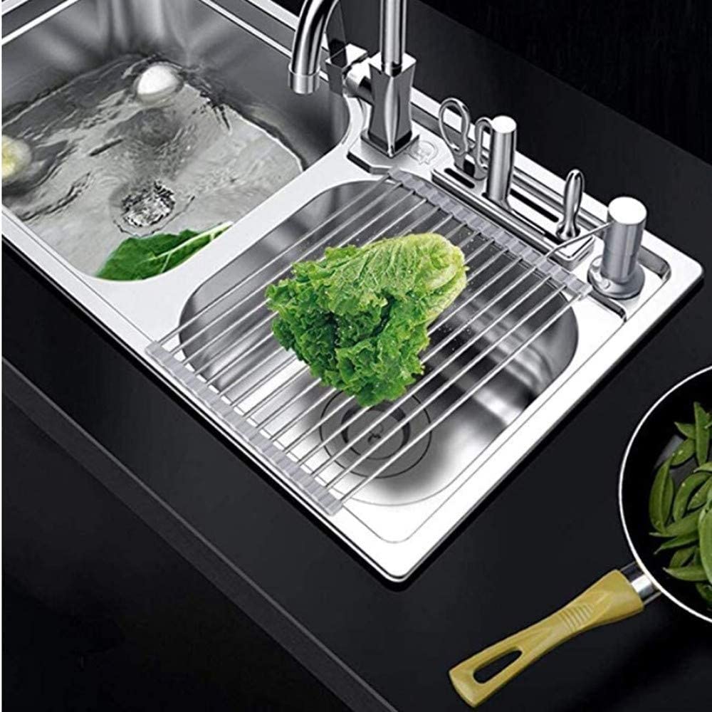 GulfDealz Roll Up Dish Drying Rack - Silicone Coated Over The Sink Dish Drying Rack - Multifunction Roll Out Drying Rack for Sink, Anti Slip and Anti Rust Folding Dish Drying Rack (37x28) Black