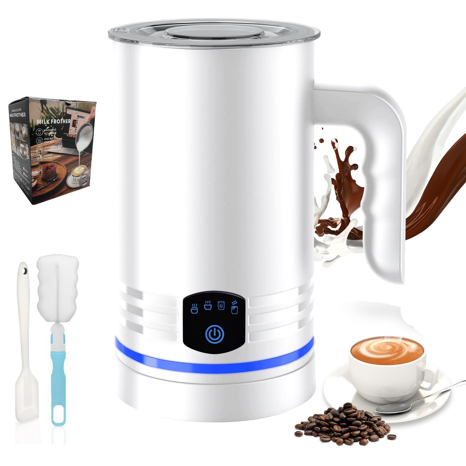 Automatique Mousseur à Lait,430ML,Revêtement Antiadhésif,4 Modes | 4en1 Machine a Mousse Electrique,Mode Silencieux,4 Modes pour Mousse de Lait Chaude et Froide,Chocolat Chaud,Latte,Cappuccino