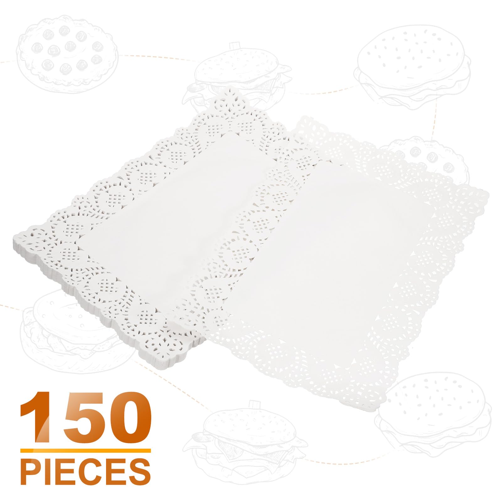 QUARKZMAN 150pcs Napperons en Papier Dentelle 35x25cm Blancs Rectangulaires Jetables Placemets Décoratifs Fleurs Ajourées Papiers Absorbants pour Gâteaux Desserts Décoration