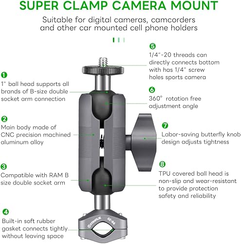 Miniatura 5 de FANAUE GB-02T6 Super Clamp Monitor de montaje de cámara Magic Arm Adaptador de cabeza de bola doble con rosca de 14 "-20 para