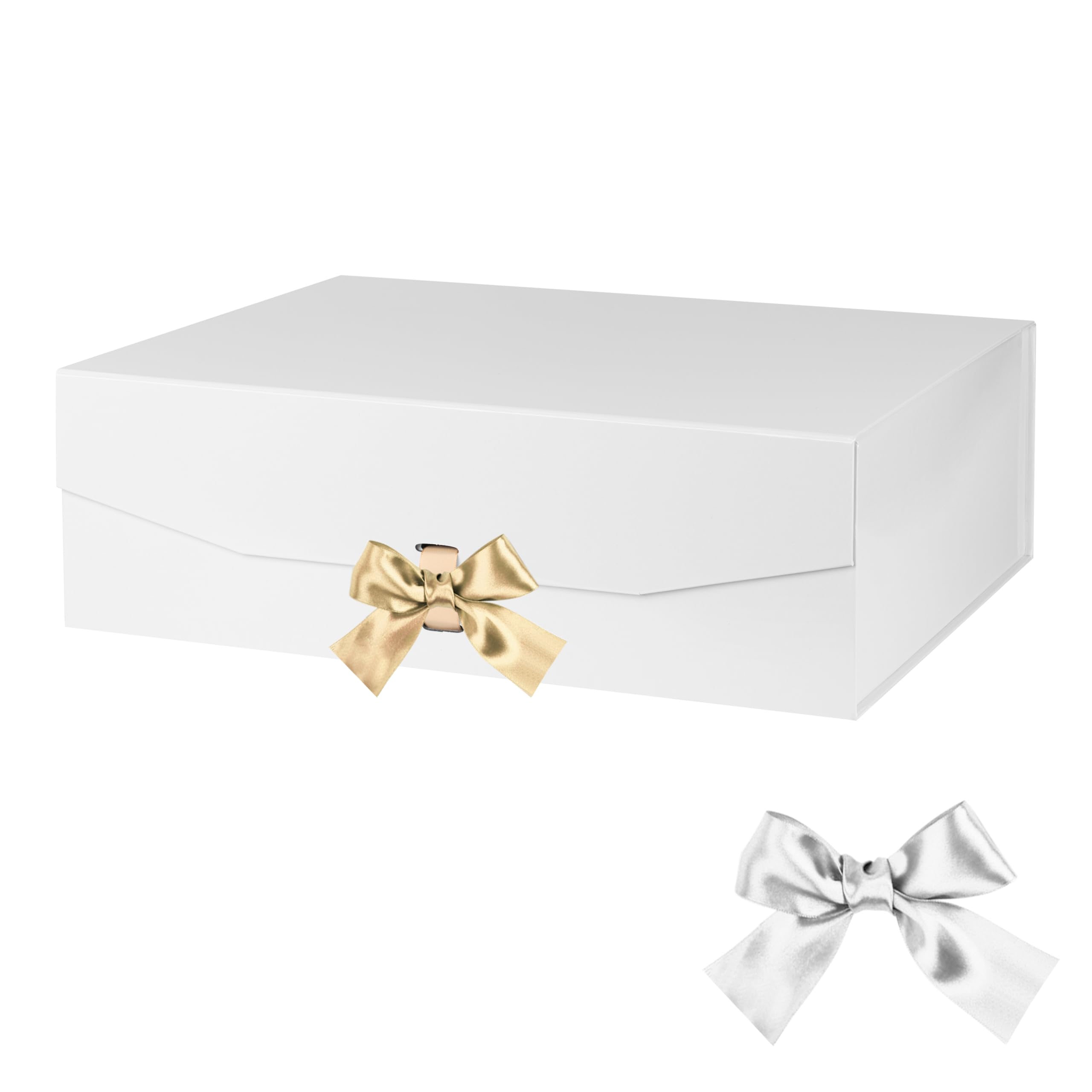 GoooodGift Extra Large White Gift Box 16x14x5.3 Inches,Gift Box with Lid Magnetic Closure, Groomsman Proposal Box, Rectangle Collapsible Gift Boxes for Large Gifts (Glossy White)