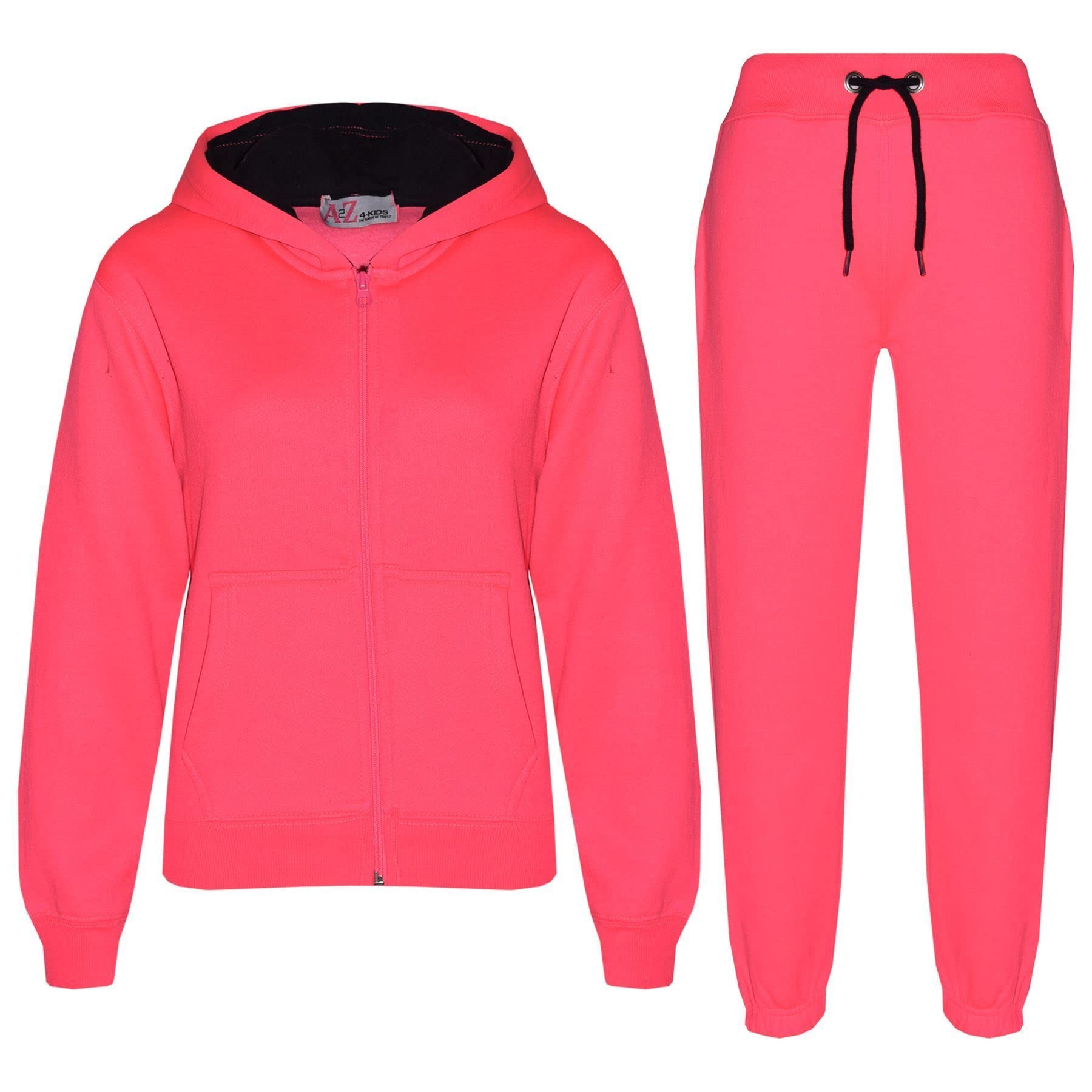 A2Z 4 Kids Plain Tracksuit Contrast - T.S Contrast Trim Neon Pink Black 7-8.