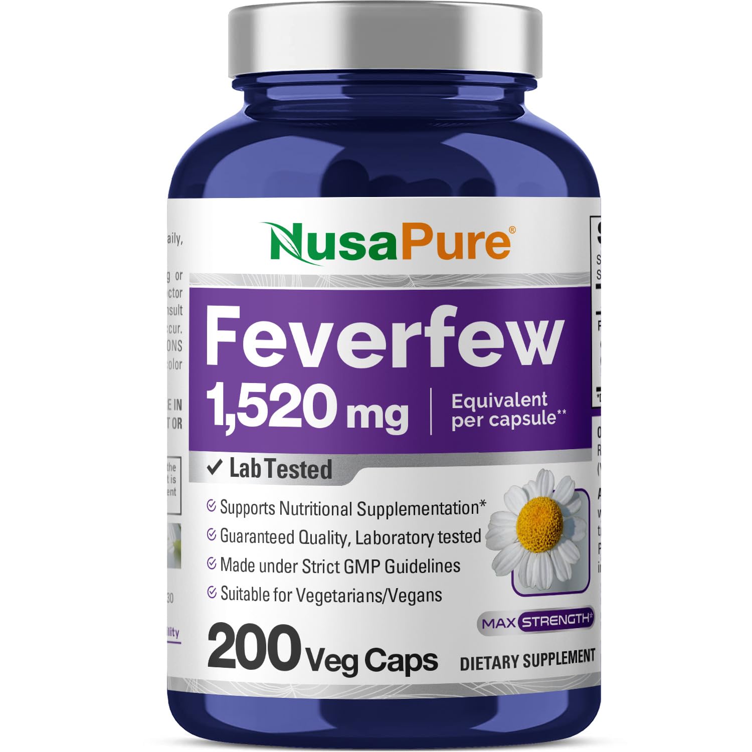 Feverfew Extract 4:1 - Suitable for Vegetarian/Vegan, Non - GMO - 1520mg 200 Capsules