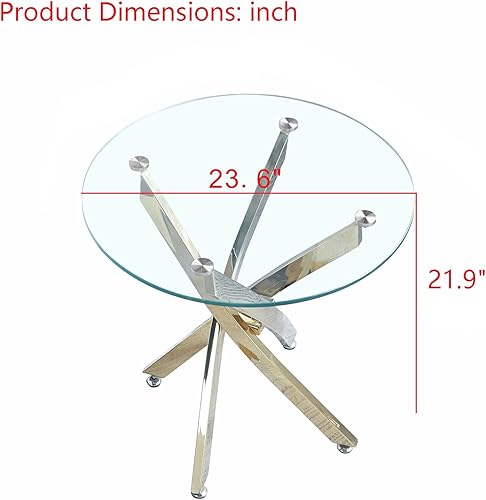 Miniatura 2 de Henf Mesa auxiliar redonda de vidrio moderna con patas de acero con acabado dorado, mesa auxiliar de sofá de vidrio templado contemporáneo para sala