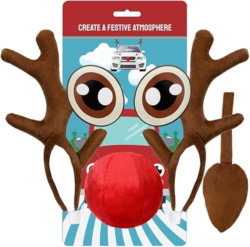 Cornamenta de reno de automóvil de Navidad con orejas  Lindas decoraciones de reno de Rodolfo y nariz roja  La mejor decoración de cuernos de