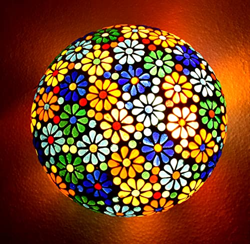Image of Moroccan Mosaic Ceiling Lamp | Handmade Multicolor Glass Pendant Light | Hanging Ceiling Light for Home Decor | Living Room | Bedroom | Balcony | Cafe | Boho Style | Ceiling Mount Lamp