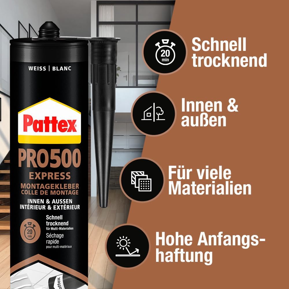 Pattex PRO 500 6er Set | Extra starker Montagekleber mit dauerhafter Verbindung – perfekt für schwere Objekte