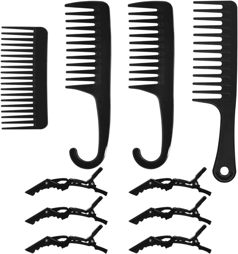 4 Pcs Wide Teeth Comb,Sonku Detangling Combs with Hook Large Teeth