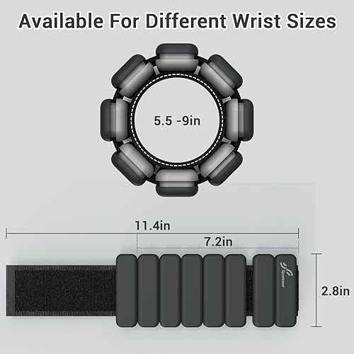 Miniatura 4 de Sportneer Pesas de muñeca ajustables de silicona para mujer, para yoga, danza, barras, pilates, zumba, natación, cardio, aeróbicos, gimnasio (negro,