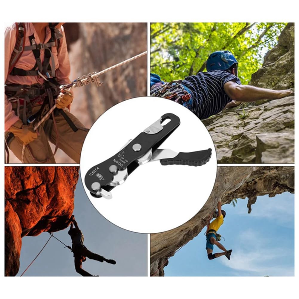 Descensor Manual Autoblocante para Escalada Al Aire Libre, Descenso Lento, Rescate, Equipo Autoblocante, Descensor de Cuerda de Protección.