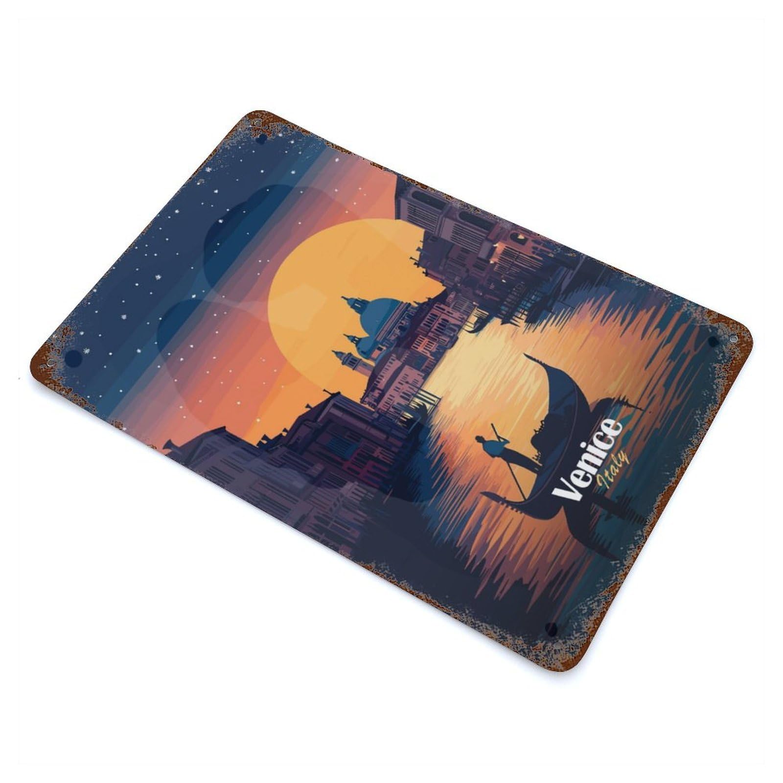 Venice Sunset Gondola Distressed Metal Wall Sign 11.8"x7.9", Rustic Home Decor for Farmhouse, Kitchen And Entryway Decor