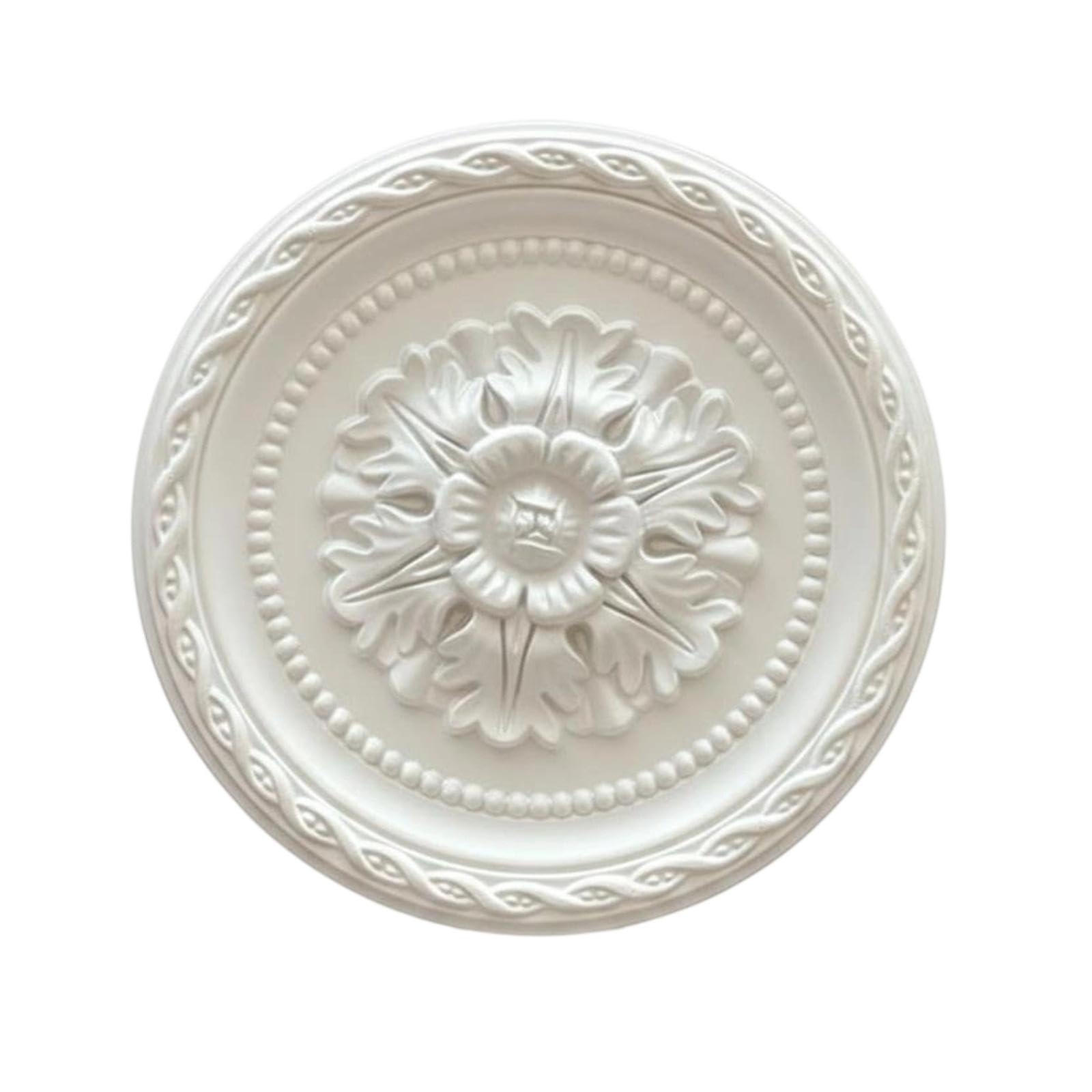 Ornate Floral Overhead Medallion Vintage Carved Design PU Overhead Medallion Pale Circular Plate 025 Carved 30CM-image-22
