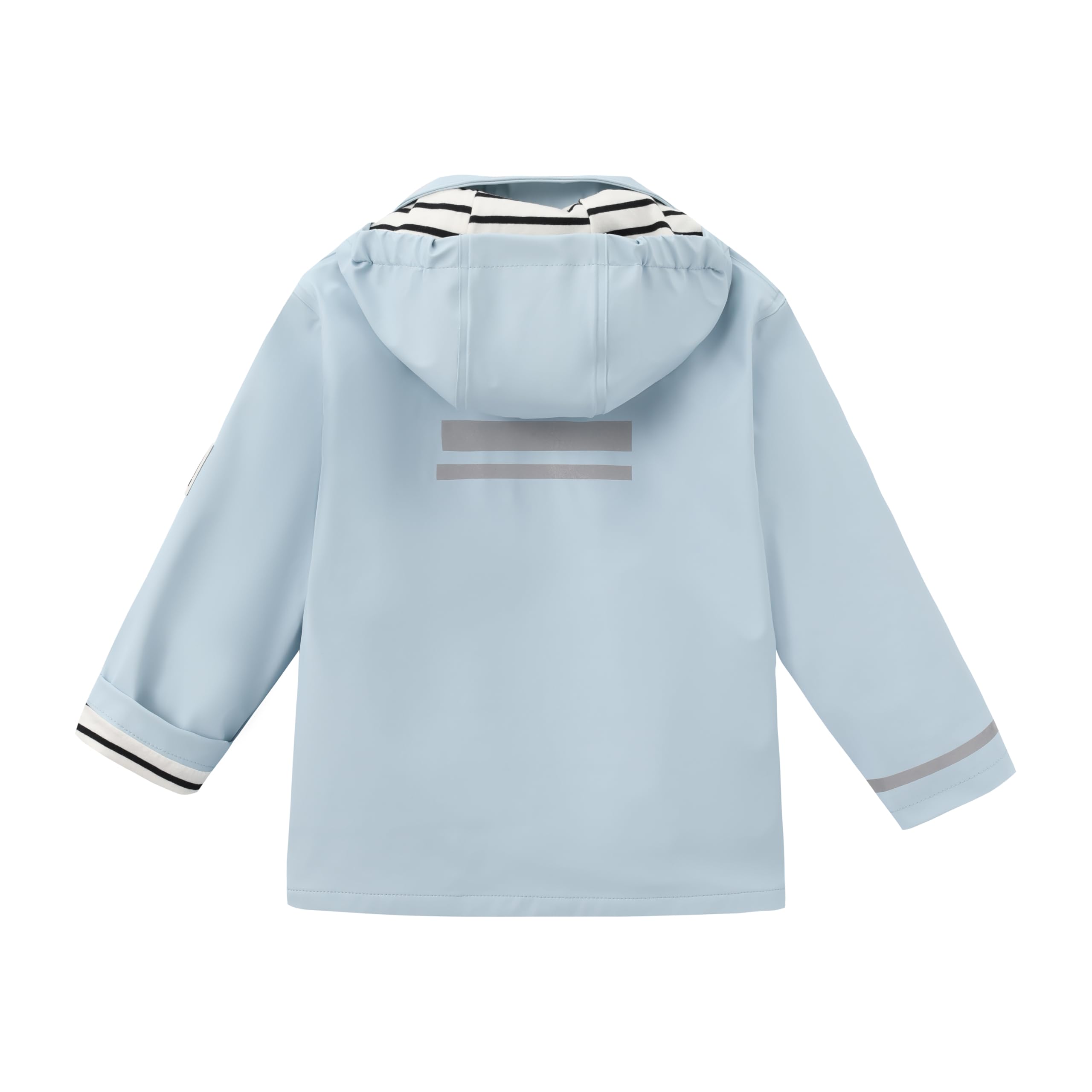 Ciré Imperméable Enfant 2 à 5 ans avec Capuche, Veste de pluie intérieur Rayé en coton haute qualité, fermeture éclair hydrofuge, Bandes réfléchissantes, Matière PU recyclable minimum de pollution
