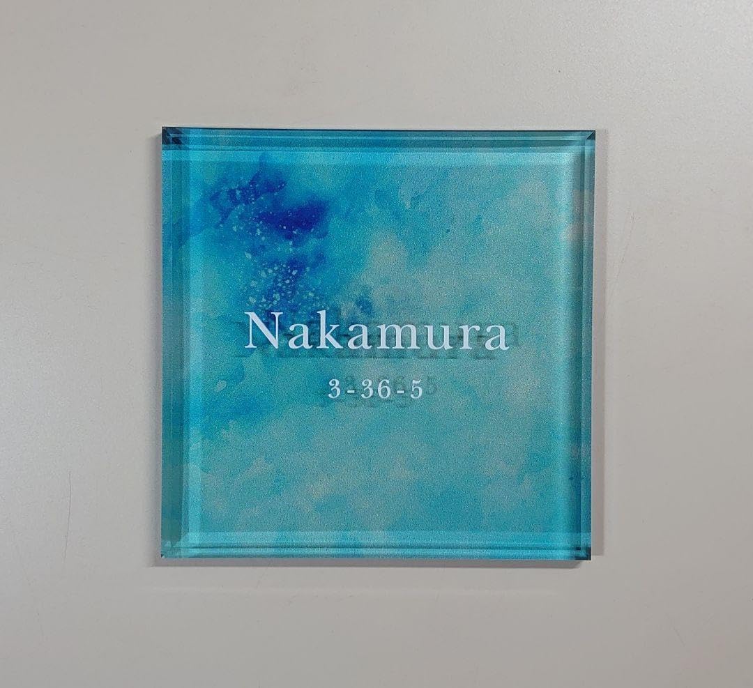 Ran＊アクリル表札〔アクア〕＊4辺45度斜めカット鏡面仕上げ