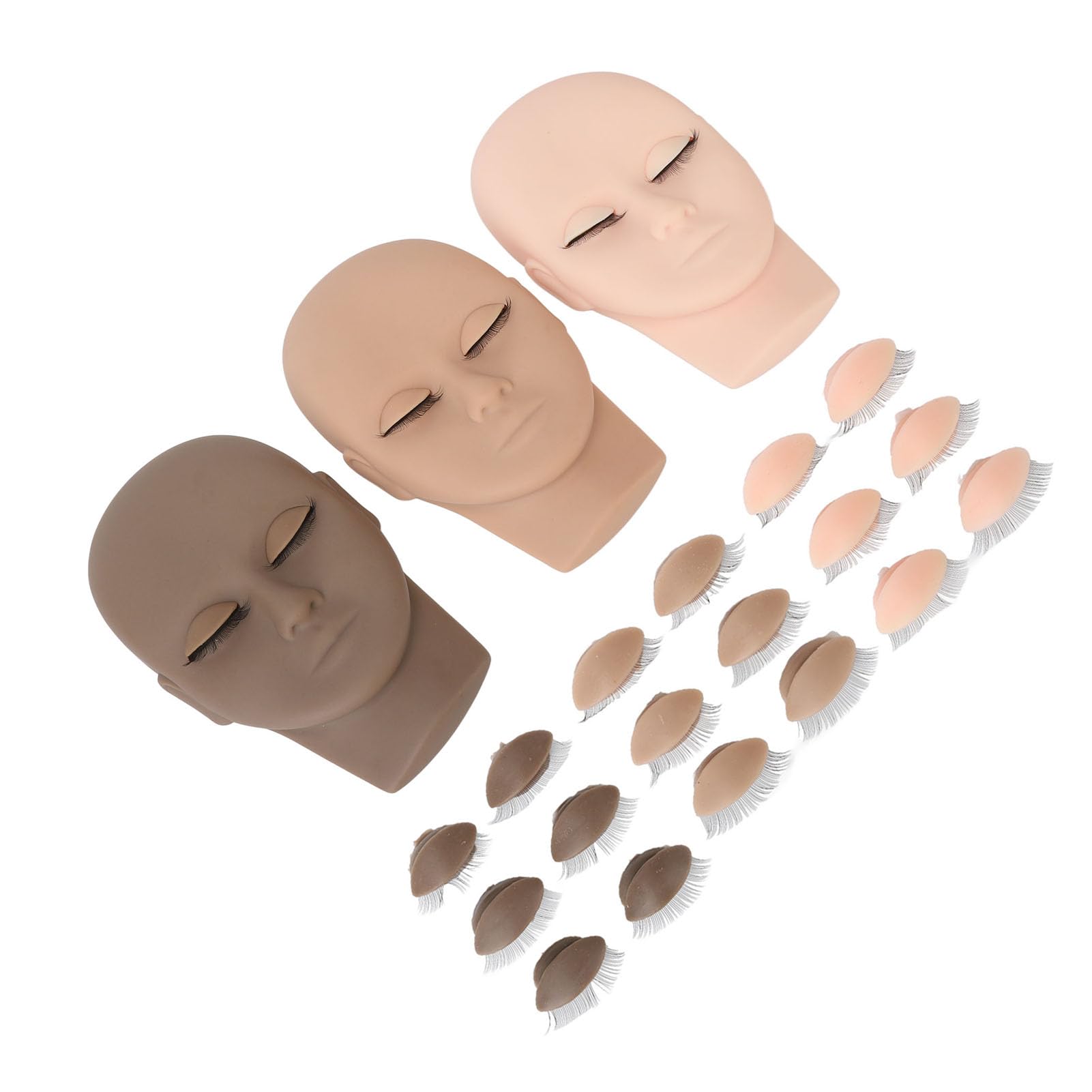 Pratica Ciglia Manichino Testa Estensione Ciglia 3D Simulato Viso Ciglia Doppio Strato per Principianti Formazione Salone di Bellezza Gomma Silicone Materiale 3 Pezzi Set Marrone