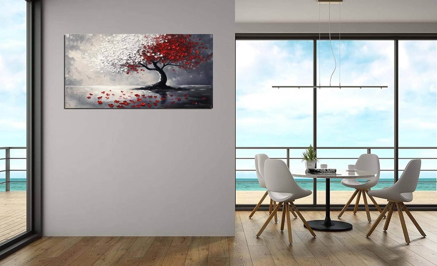 GYJAGHL Tree of Life Wall Art Nature Vivid Red and White tree of life Abstract Textured BigTree Panoramic Landscape Artwork Living room Bedroom Decor（ 20" x 40"）