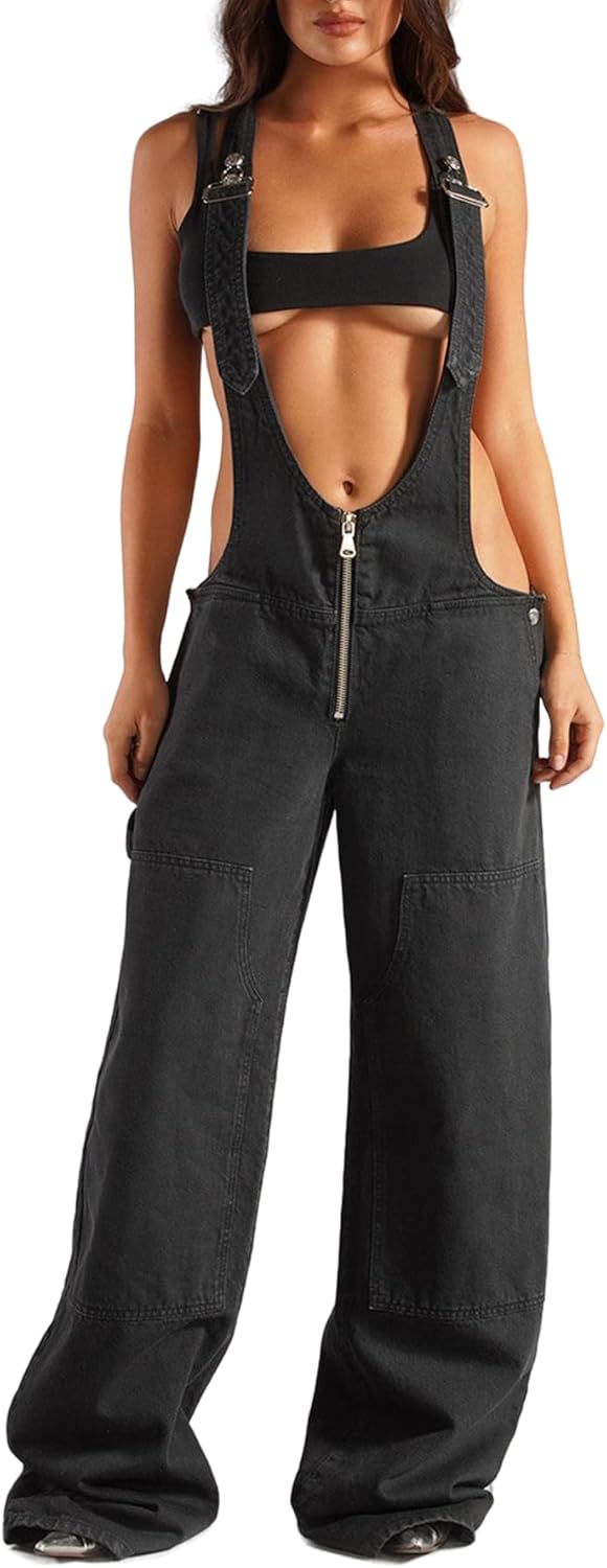 Geulis Womens Denim Overalls Loose Fit Wide Leg Baggy Jeans Overalls Y2k 2025 Denim Jumpsuit