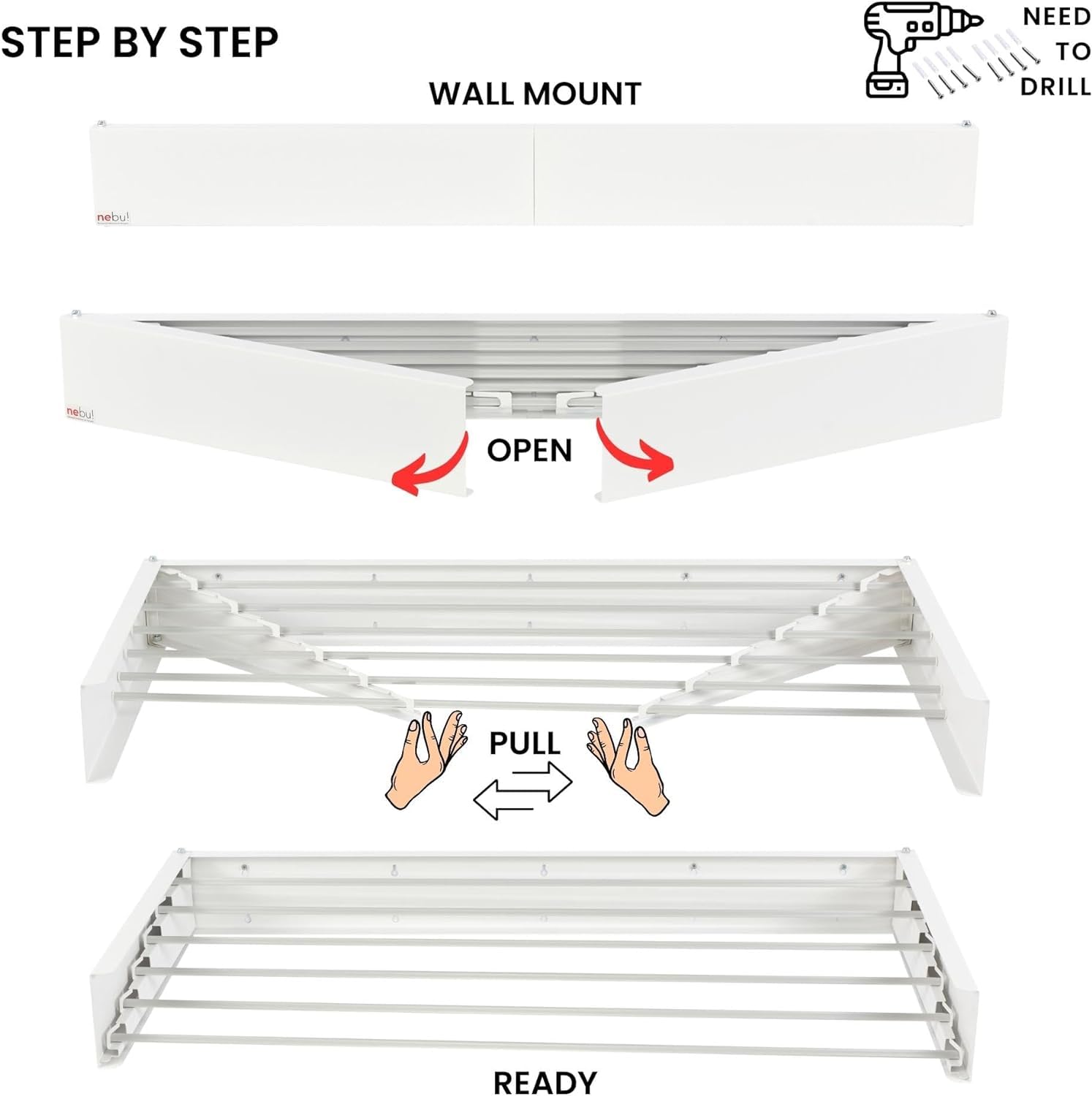 Étendoir Mural rétractable et Pliable - Espace Efficace et Polyvalent, Charge 30 kg - Design Moderne, (80 cm, Blanc) -