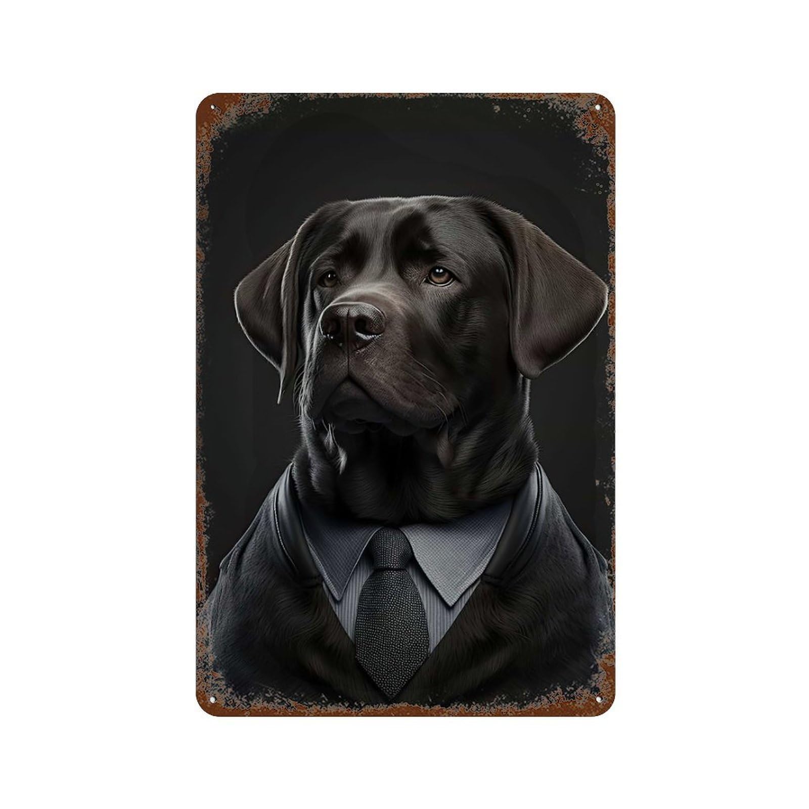 Labrador in A Mens Suit 11.8"x7.9" Rust Effect Tin Sign, Vintage Wall Decor for Farmhouse, Kitchen And Entryway Decor