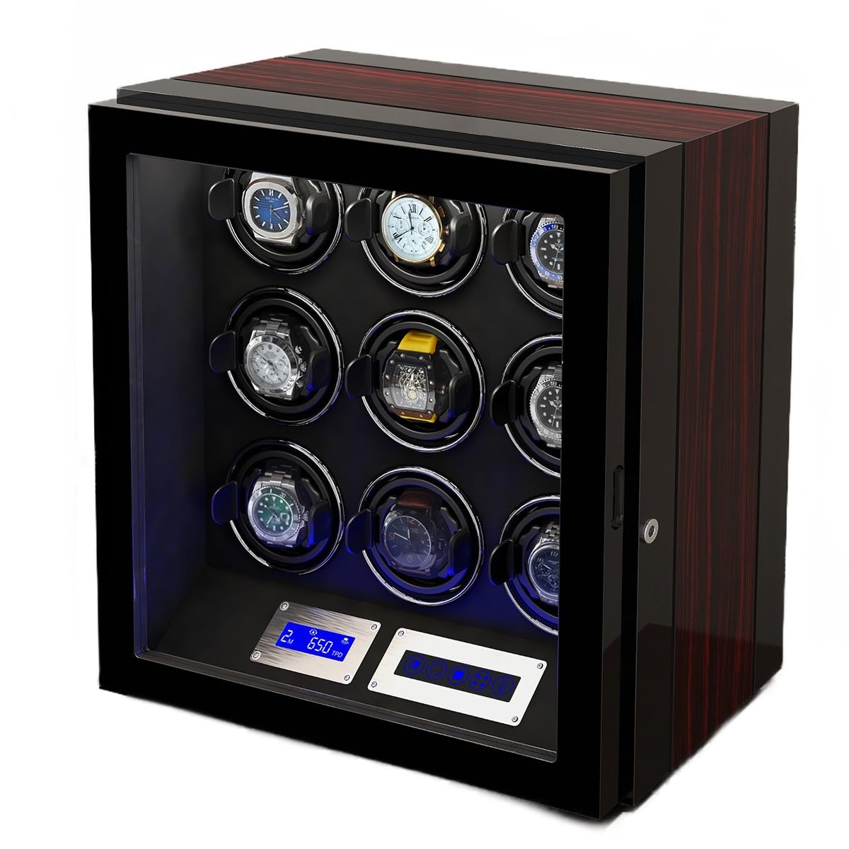 EHVYBDX Watch Winder for 9 Automatic Watches with 9 Watch Storages Wood Shell Piano Finish Silent Motor Watch Turner