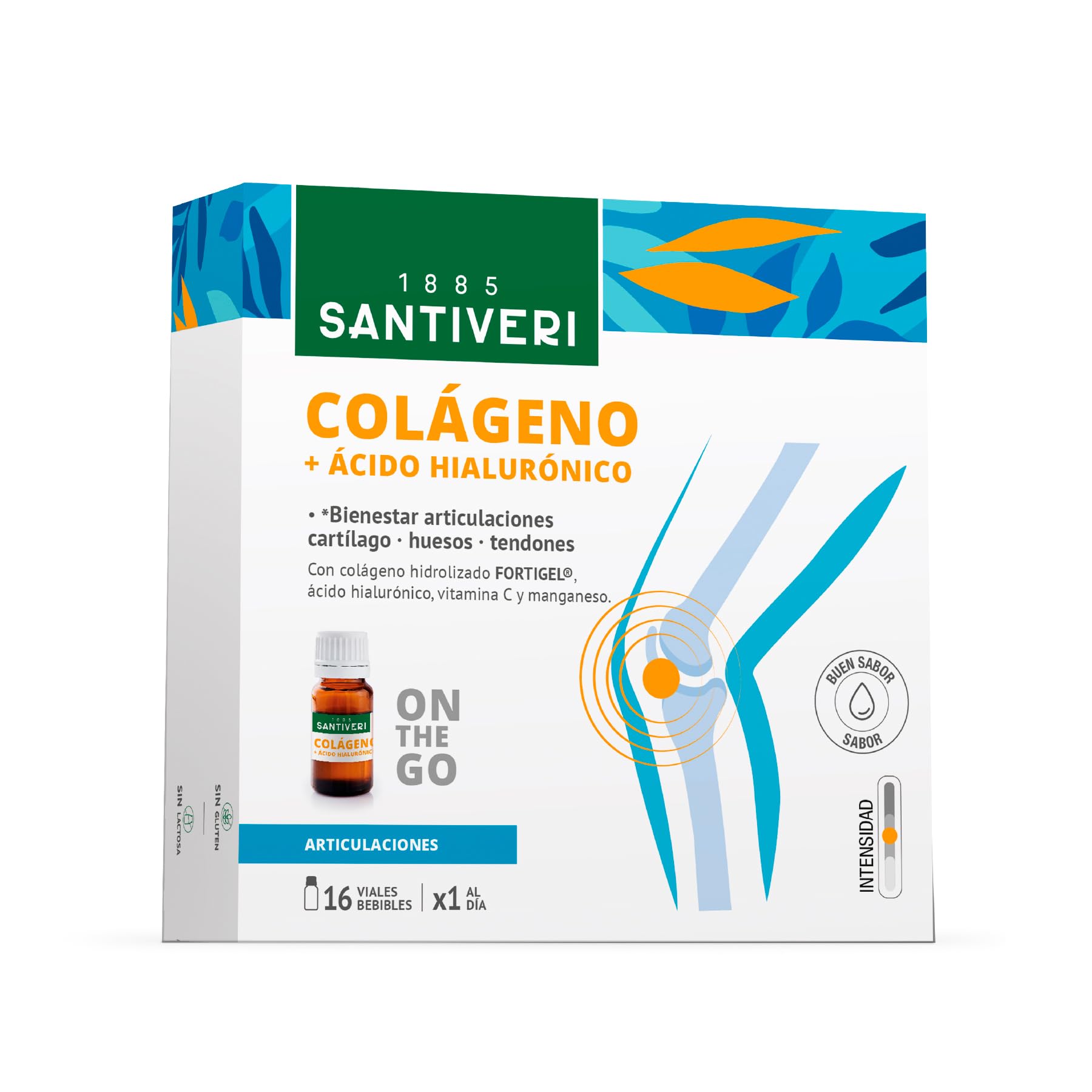 SANTIVERI - Colágeno Líquido Artrosin, Complemento Alimenticio con Colágeno Hidrolizado, Ácido Hialurónico, Vitamina C y Manganeso, Contribuye al Bienestar en Articulaciones y Cartílagos - 16 Viales