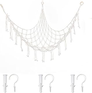 LMSAWK Red para Peluches Grande, Red de Almacenamiento de pared de Esquina, Hamaca Juguetes Peluches, Para Dormitorio, Sala de Estar, Cuarto de Juegos, Lavadero, Contiene 3 Ganchos, Color Blanco