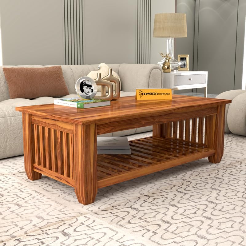 Mamta Furniture Vesta Solid Sheesham Wood Coffee Table | 44 x 22 x 16 Inches | Solid Wood Center Table with Shelf | Premium Living Room Furniture | Honey Finish-picture-32
