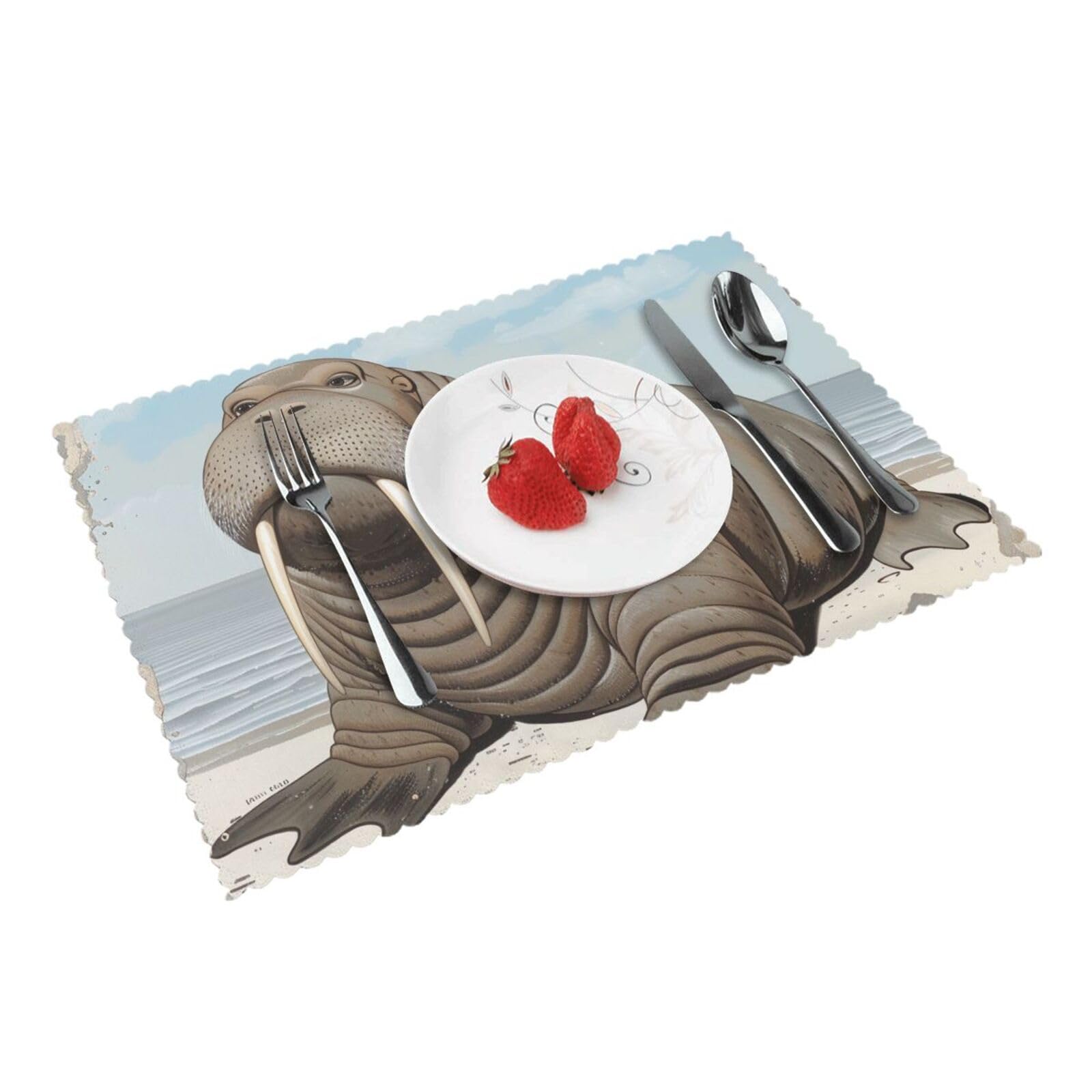 Walrus Printed Placemat Heat Resistant Place Mats Set of 4 PCS Washable Kitchen Table Mats, 12x18 Inch