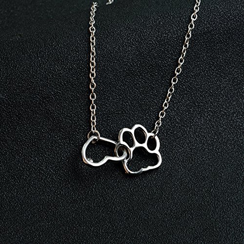 Qian0813 Cat Dog Puppy Paw Print Stamped Pet Memorial Pendant Necklace Love Heart Necklace Jewelry (Silver) #TOP2