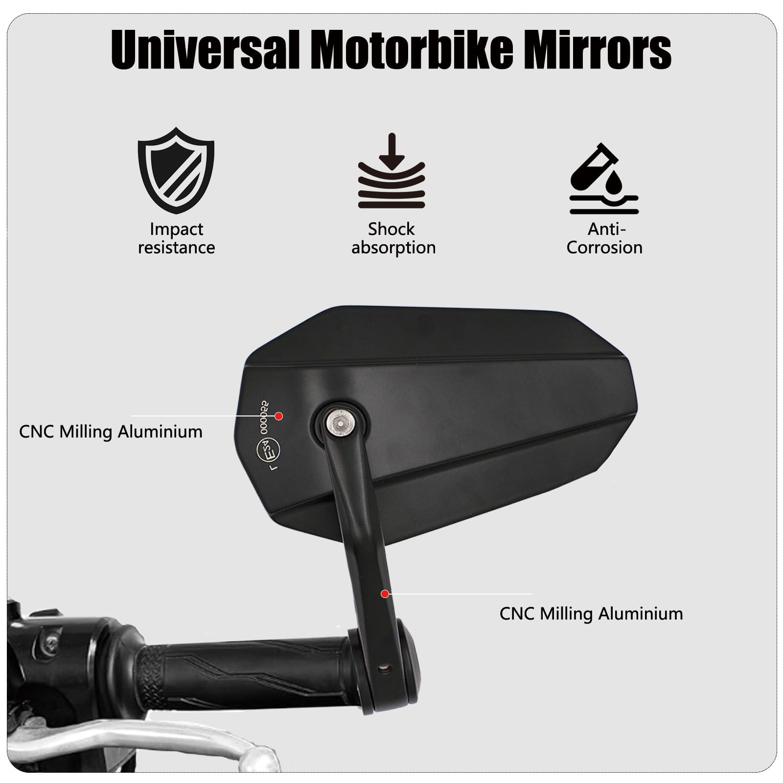Specchietti Moto Manubrio Omologati, Specchietti Retrovisori Moto Universali in Alluminio 7/8" 22mm,Bekasa Universali Specchietto End Bar per Scooter, Naked, Moped,Cruiser, Scramble, 2 pezzi